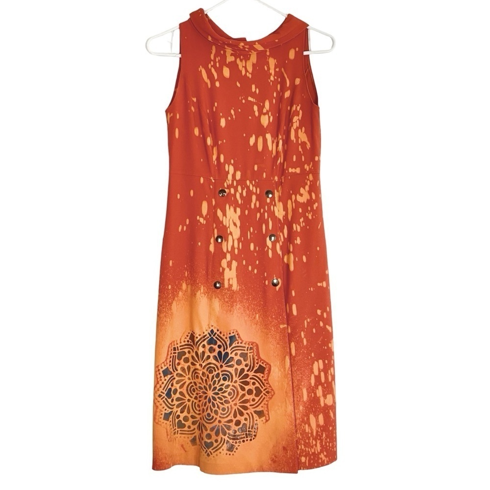 Lagerfeld Vintage Dress Womens Size 6 Small Orange Sleeveless Made In Italy
